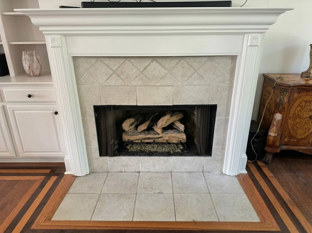 Fireplace hearth before tile and flooring work